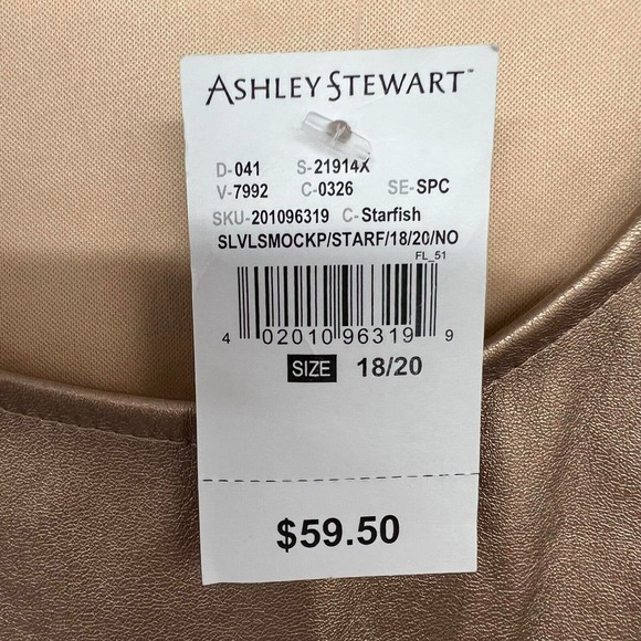 NWT Ashley Stewart Asymetric Metallic Faux Leather Top 18/20 Gold Sleeveless - Picture 6 of 6